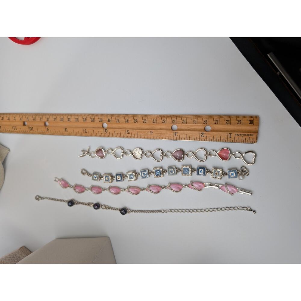 Lot of 4 Fashion Bracelets Avon JCC Silver Tone Pink Blue Purple Costume Jewelry - Picture 5 of 6